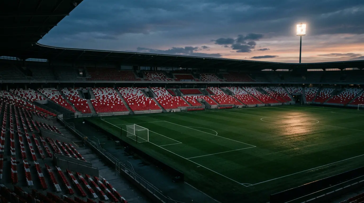 Prázdný fotbalový stadion v národních barvách po skončení zápasu