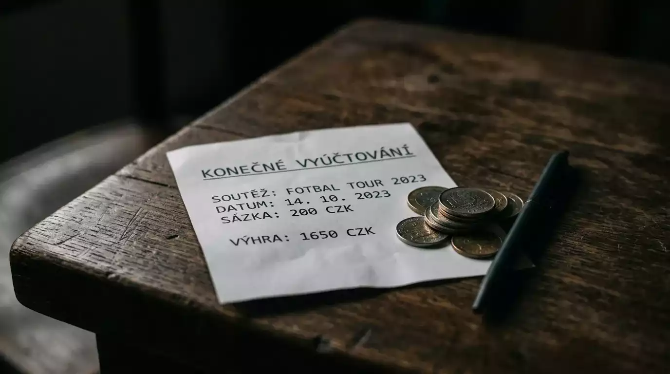 Papírový sázkový tiket a mince na tmavém stole ve světle reflektoru